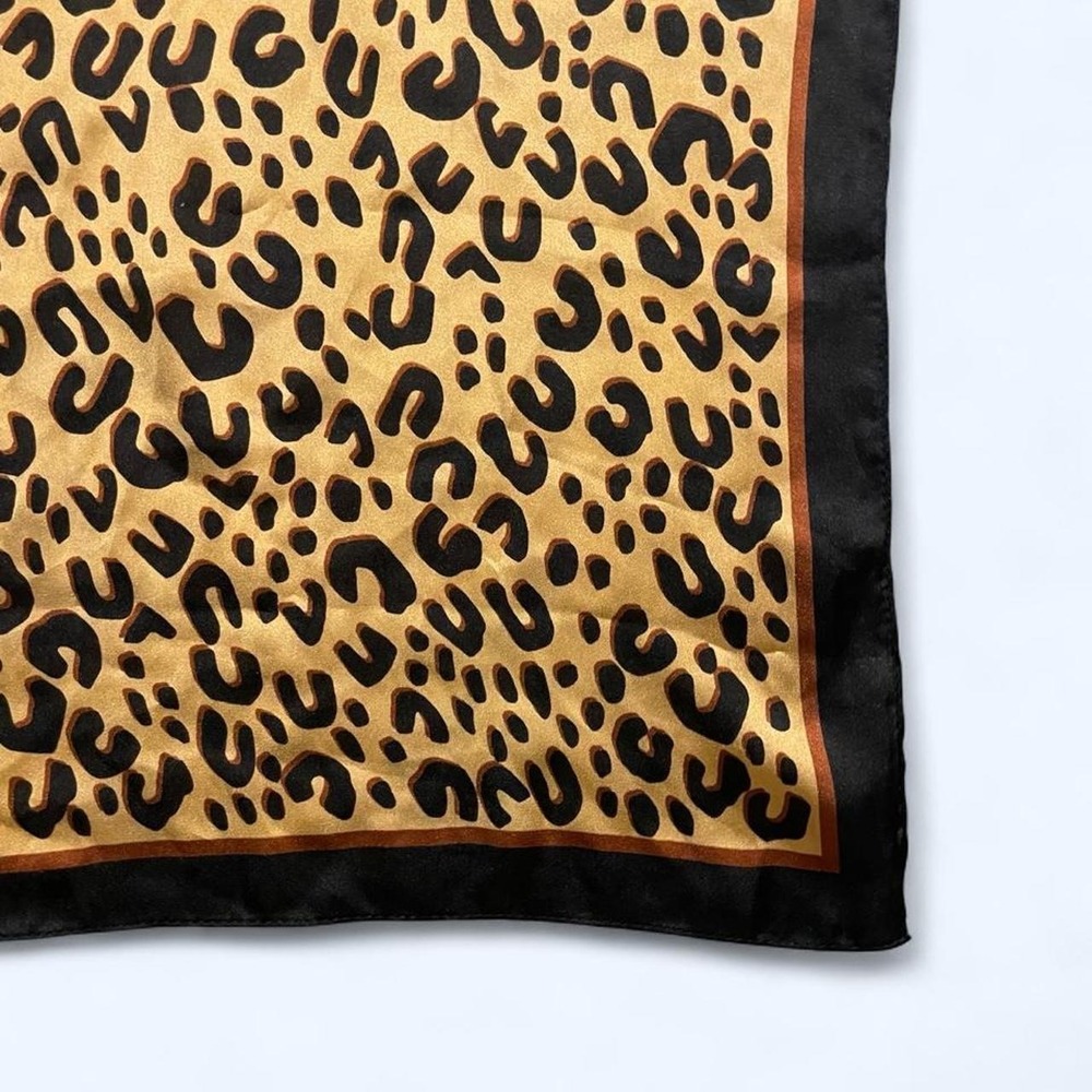 Leopard print satin scarf with black border - Picture 2 of 2